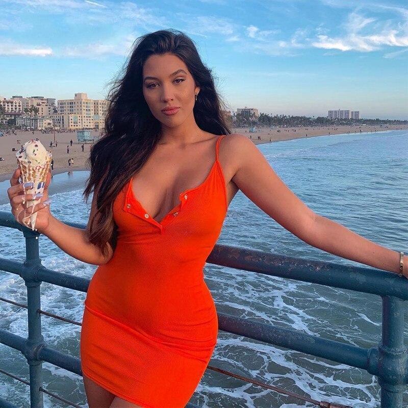 Dulzura ribbed knitted neon women mini dress  solid bodycon 2020 summer festival streetwear clothes party elegant clothing