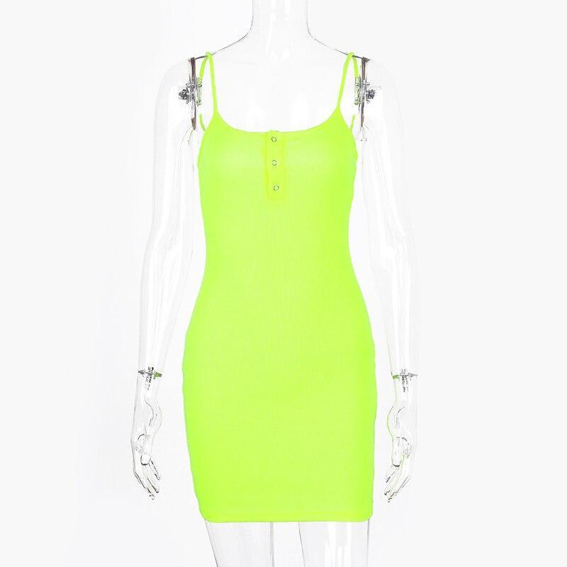 Dulzura ribbed knitted neon women mini dress  solid bodycon 2020 summer festival streetwear clothes party elegant clothing