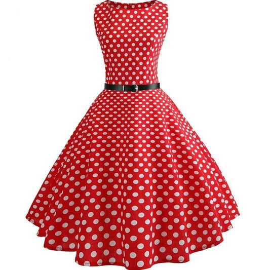 Polka Dot Floral Dress Belt Robe femme Party Dresses