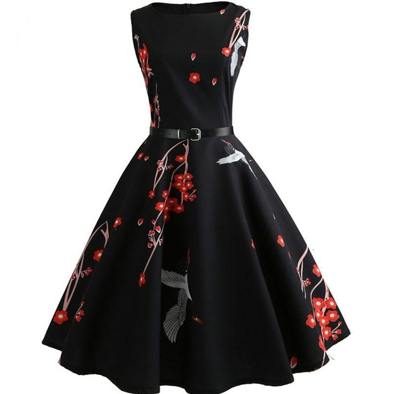 Polka Dot Floral Dress Belt Robe femme Party Dresses