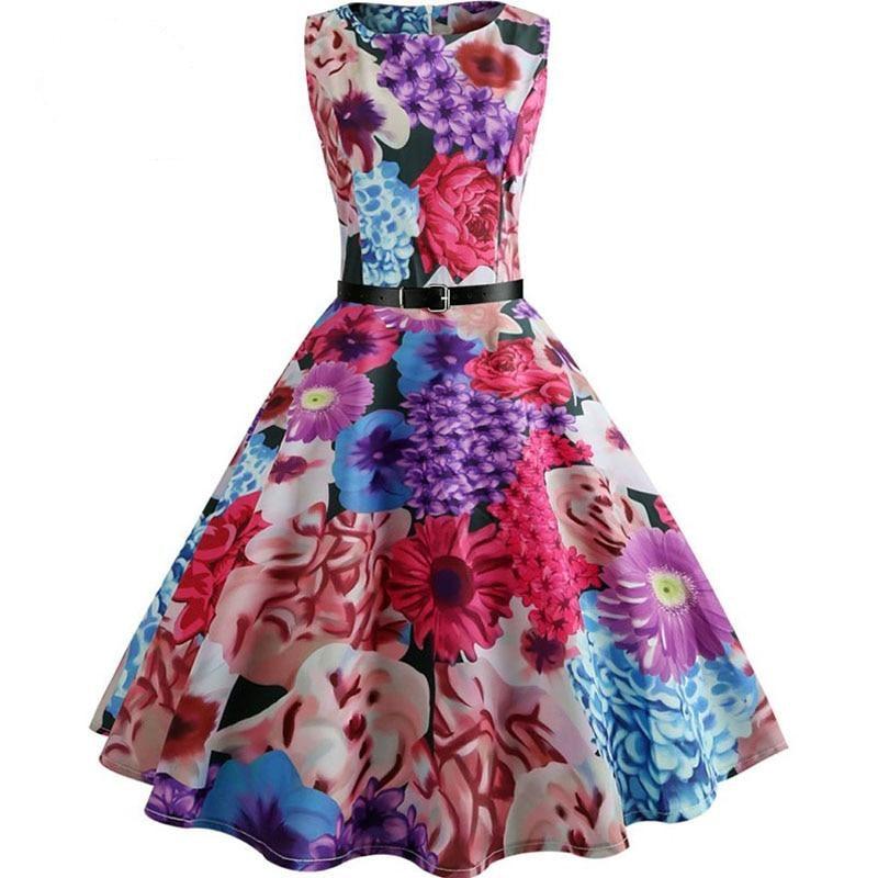 Polka Dot Floral Dress Belt Robe femme Party Dresses