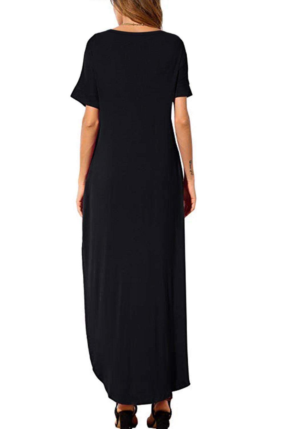 Casual Loose Pocket Short Sleeve Split Maxi Dress