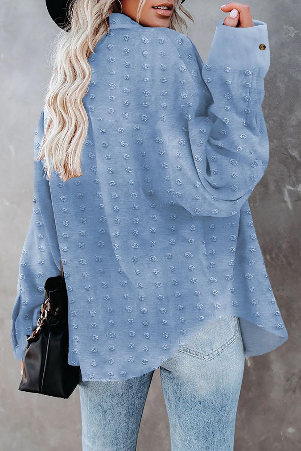 Swiss Dot Buttoned Pocket Long Sleeve Shirt