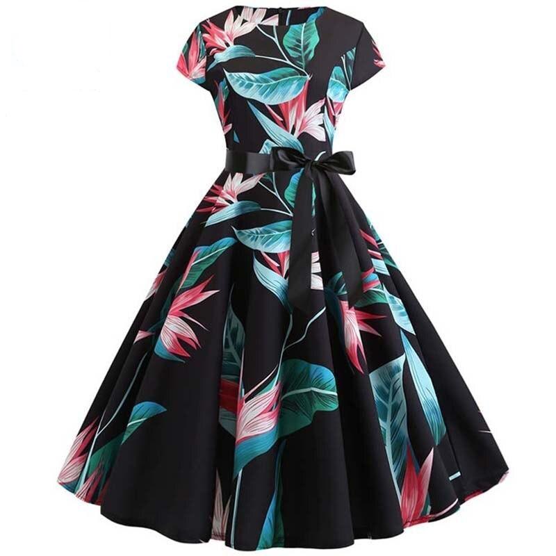 Short Sleeve High Waist Pink Print Women Summer Dress