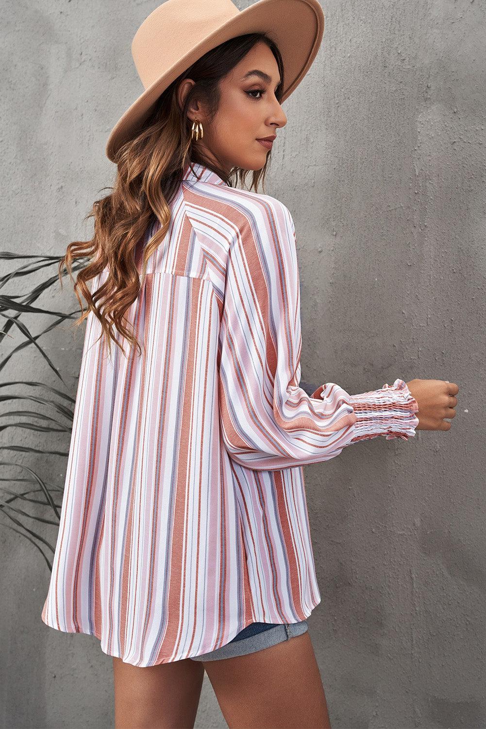 Pocketed Striped Button Shirt with Slits