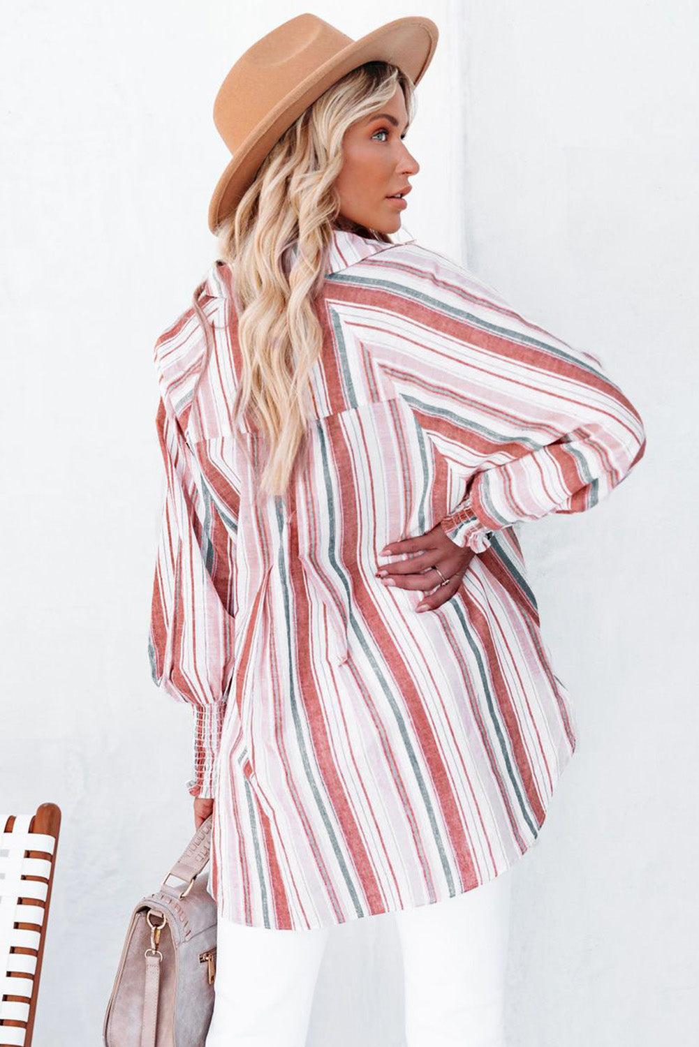 Pocketed Striped Button Shirt with Slits