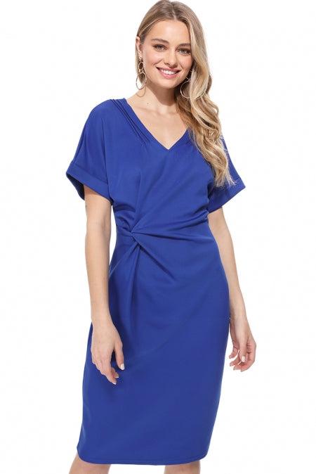 V Neck Cutout Inverted Pleat Bodycon Dress