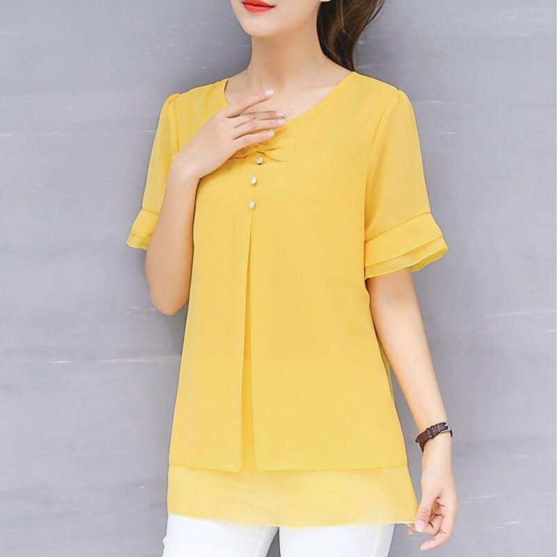 O-neck Short Sleeve Chiffon Blouse Top Female
