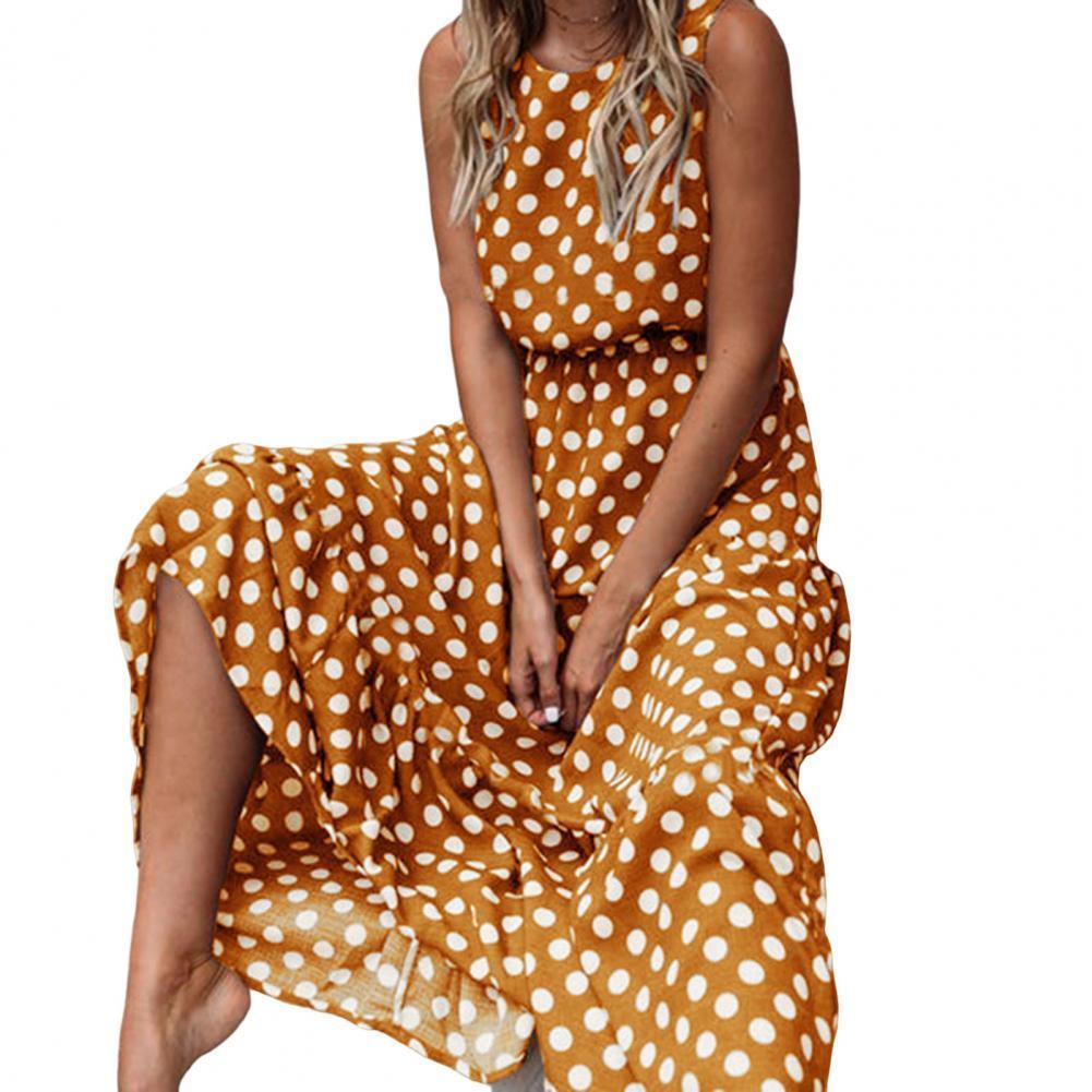 Summer Sleeveless Polka Dot Print Women Midi Dress Casual Dresses for women 2022 A-Line Boho Elegant Beach Long Dress Vestidos