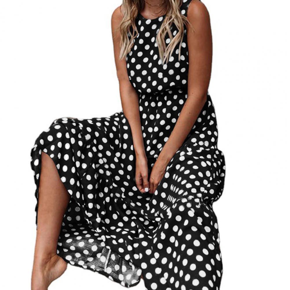 Summer Sleeveless Polka Dot Print Women Midi Dress Casual Dresses for women 2022 A-Line Boho Elegant Beach Long Dress Vestidos