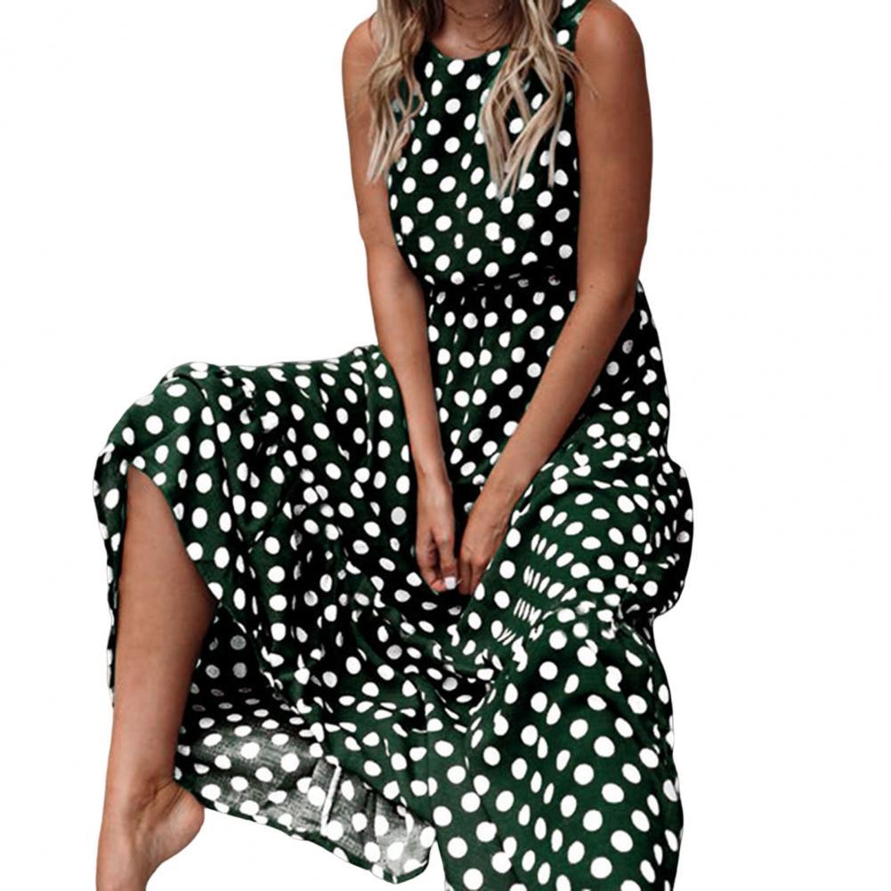 Summer Sleeveless Polka Dot Print Women Midi Dress Casual Dresses for women 2022 A-Line Boho Elegant Beach Long Dress Vestidos