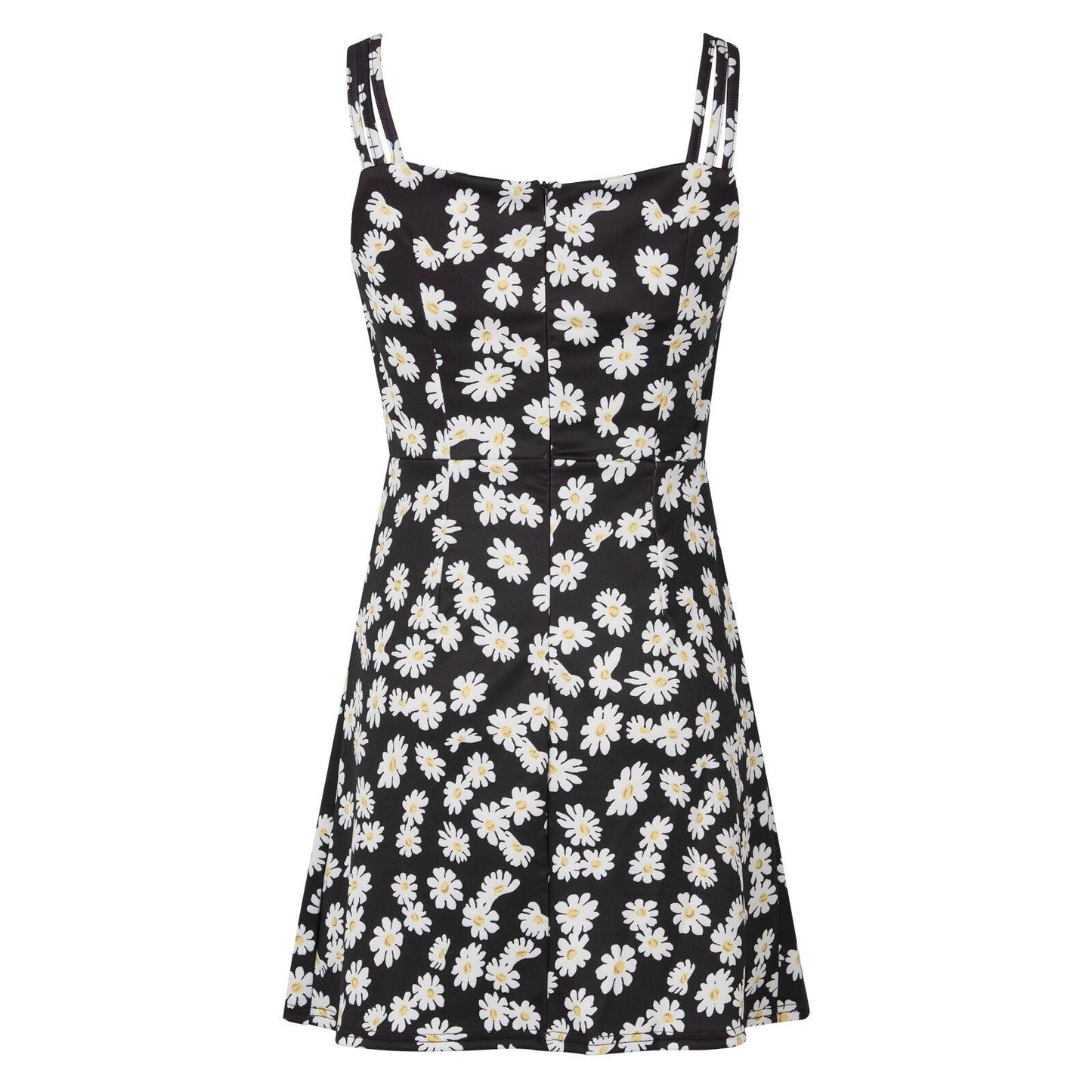 Puloru New Women Daisy Printed Suspender Short Dress Fashion Elegant Sling High Waist Mini A-line Dress Summer Party Clothes