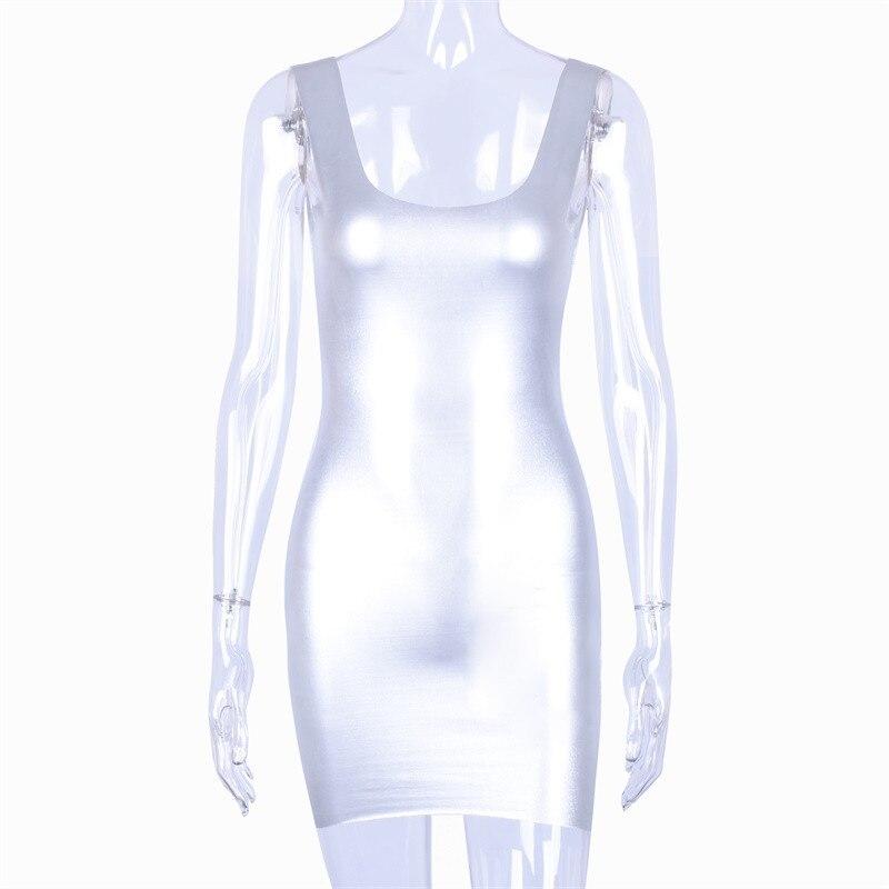 spaghetti straps silver reflective  bodycon mini dress