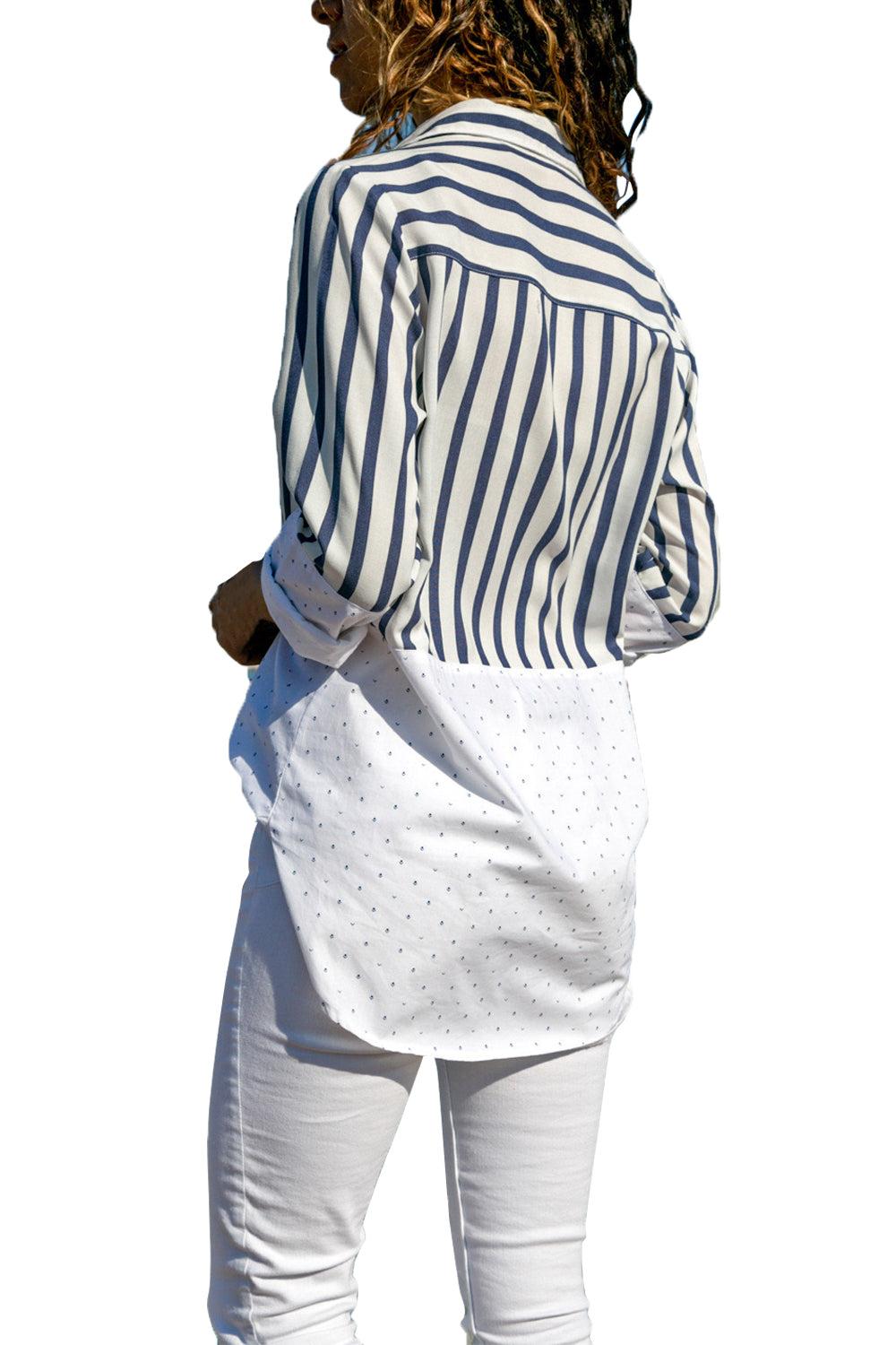Stripes and Dot Patchwork Relaxed Boyfriend Shirt