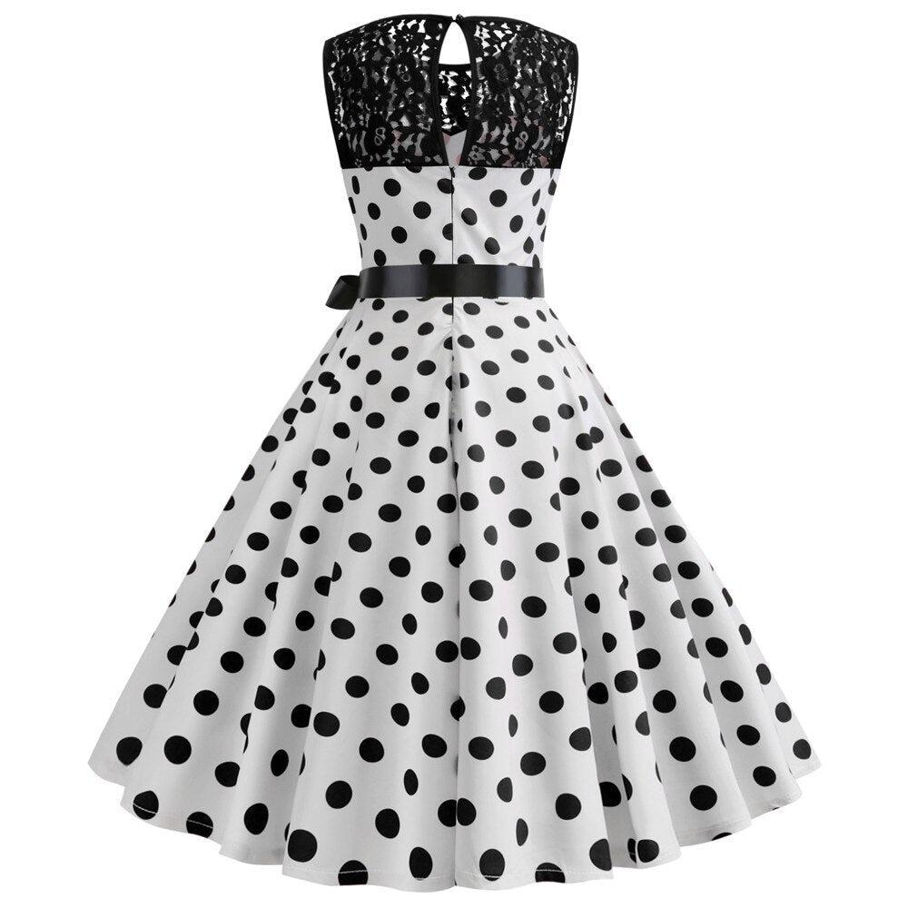 O-Neck Red Polka Dot Vintage Dress