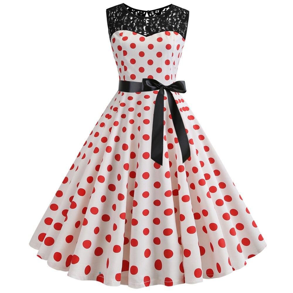 O-Neck Red Polka Dot Vintage Dress