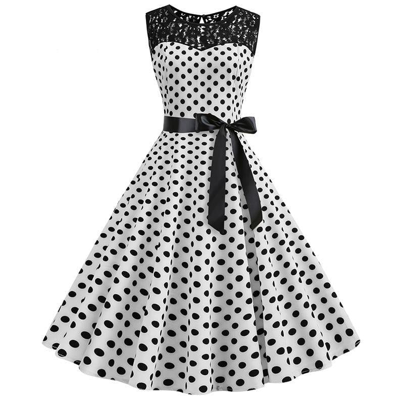 O-Neck Red Polka Dot Vintage Dress
