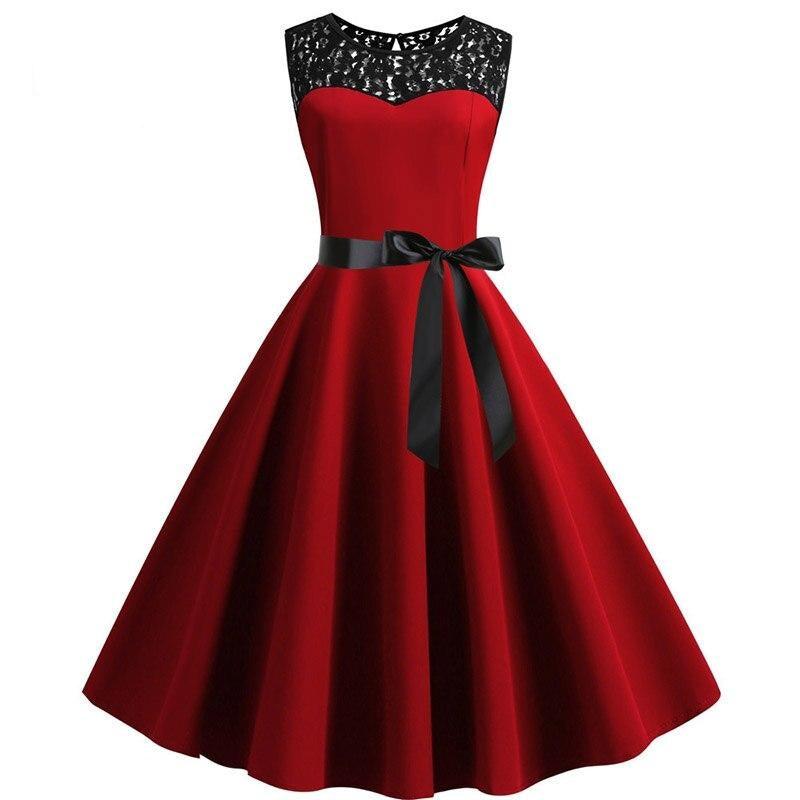 O-Neck Red Polka Dot Vintage Dress