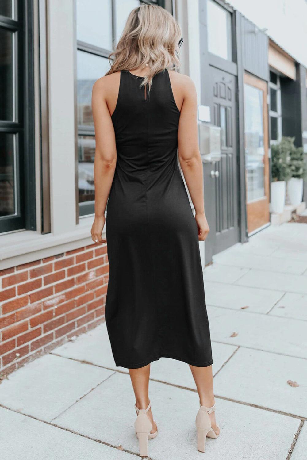 Side Slit Sleeveless Midi Dress