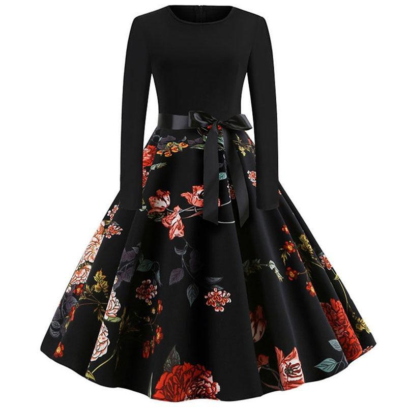 Plaid Print Vintage Long Sleeve Women Dress