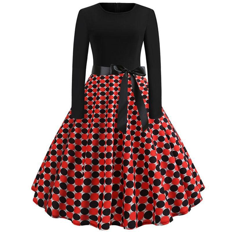 Plaid Print Vintage Long Sleeve Women Dress