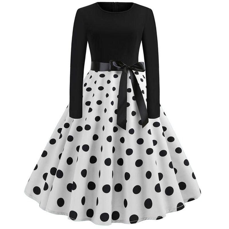 Plaid Print Vintage Long Sleeve Women Dress