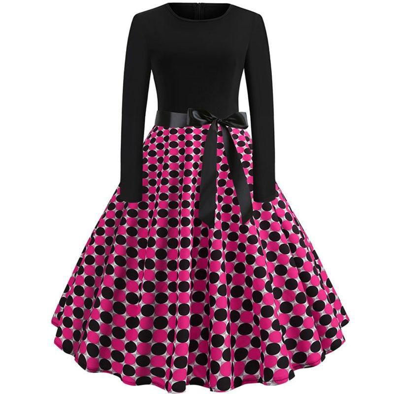 Plaid Print Vintage Long Sleeve Women Dress