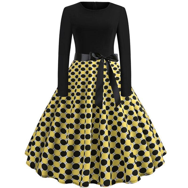 Plaid Print Vintage Long Sleeve Women Dress