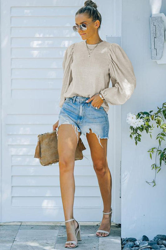 Billowed Sleeve Crew Neck Blouse