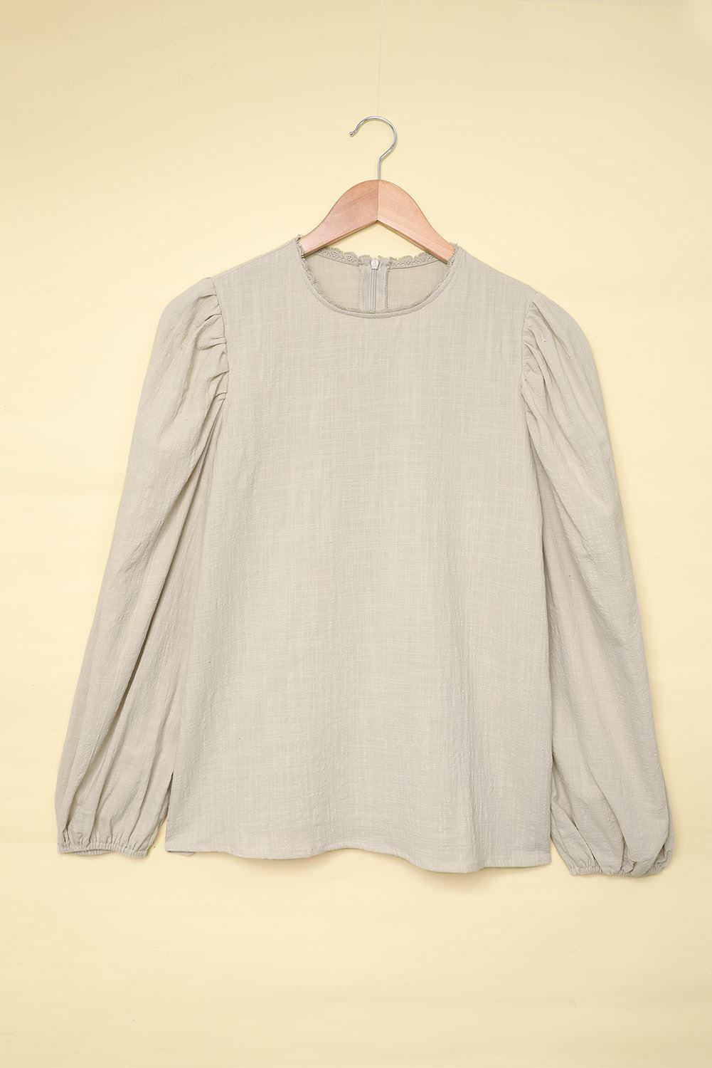 Billowed Sleeve Crew Neck Blouse