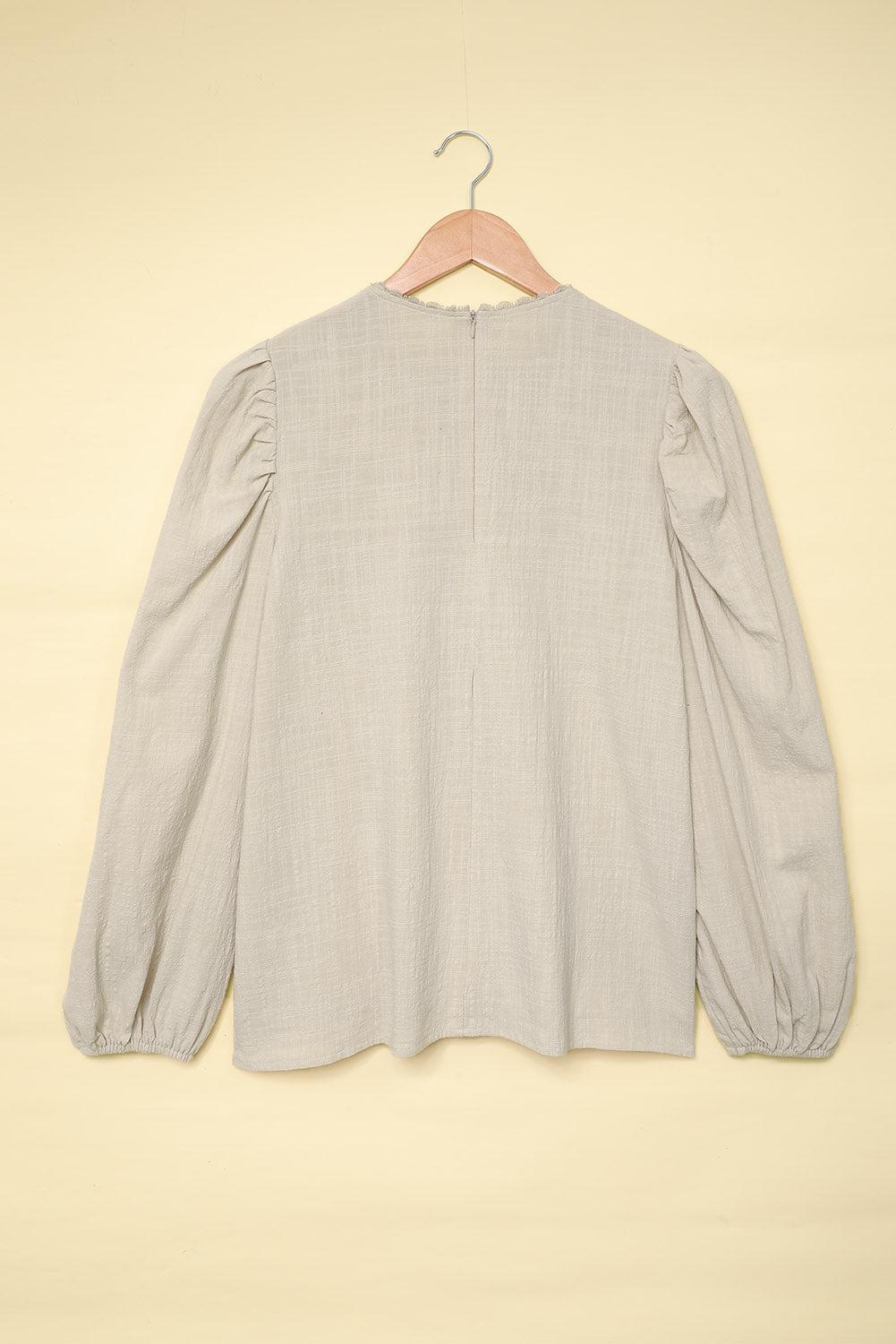 Billowed Sleeve Crew Neck Blouse