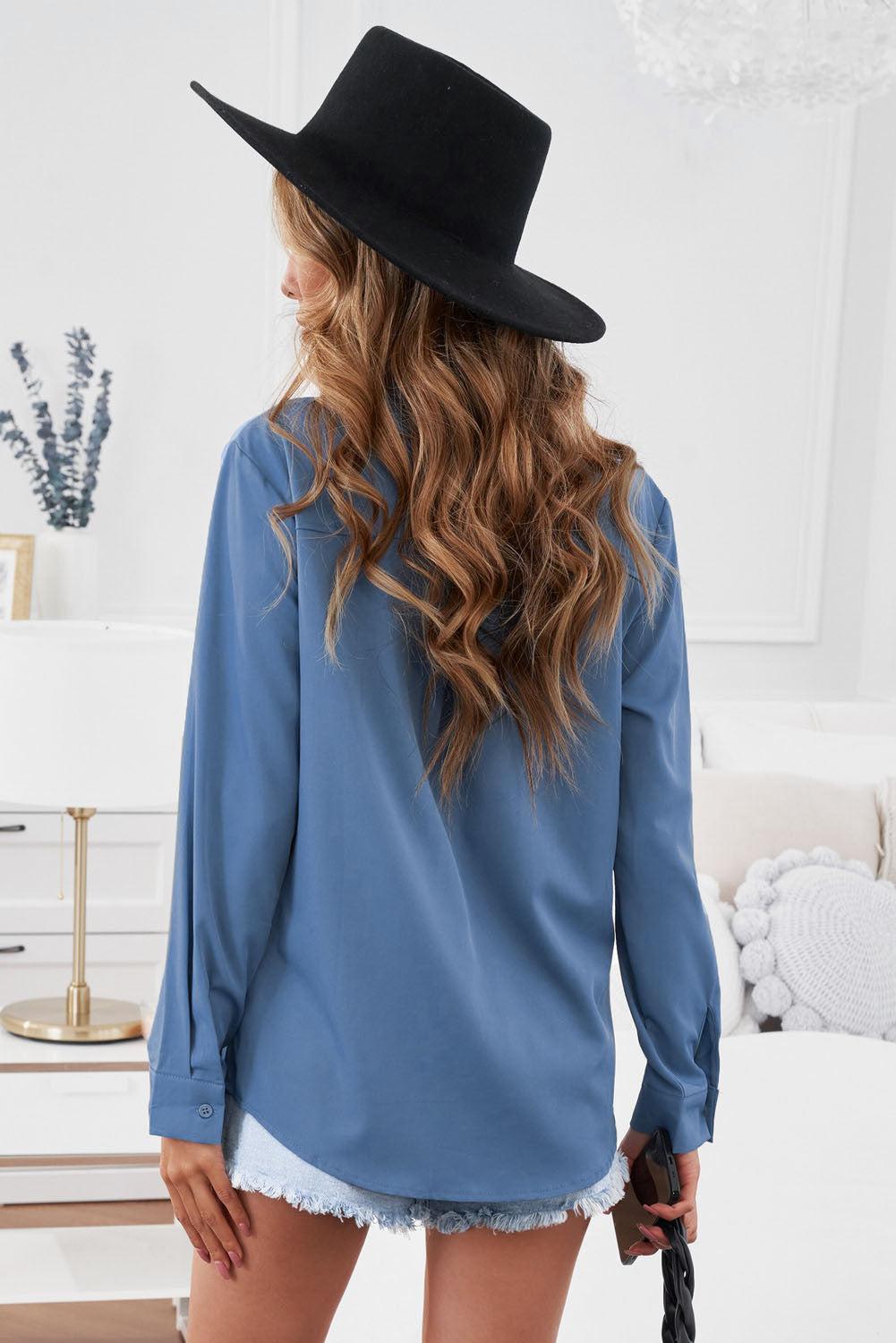 Turn-down Collar Pocketed Button Shirt