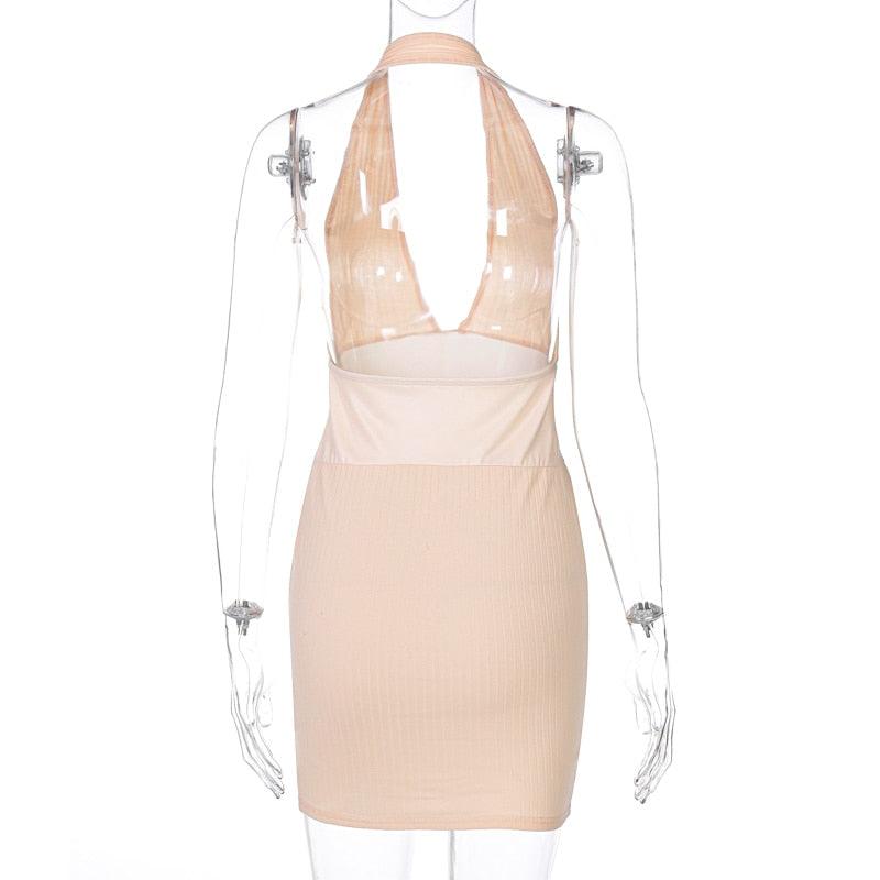 Dulzura Solid Ribbed Knitted Stripe Women Halter Midi Dress Backless Patchwork Bodycon  Party Elegant Club 2021 Summer Club