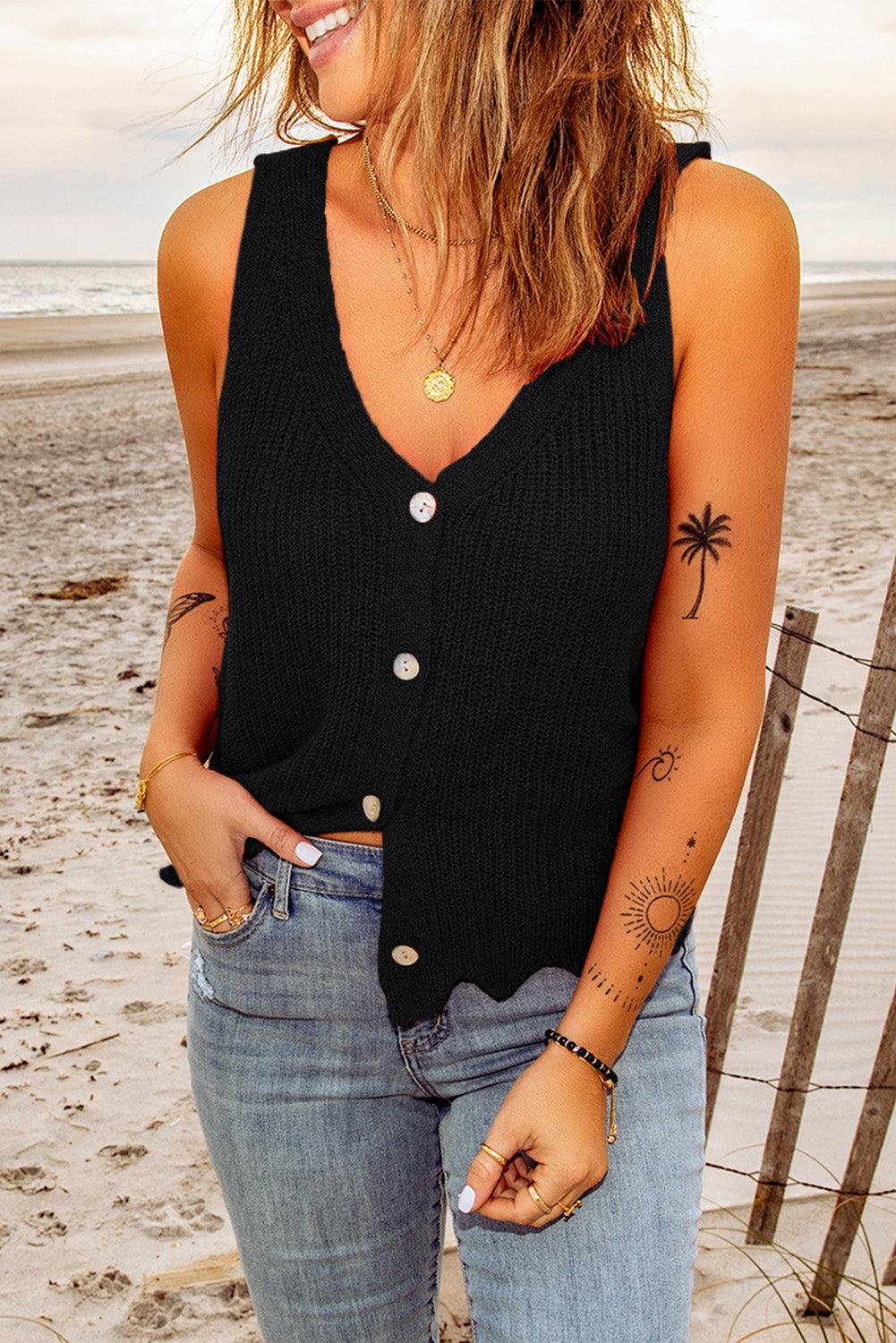 Scalloped Hem Crop Sweater Tank