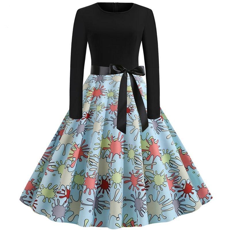 Women Long Sleeve Plaid Print Winter Dress
