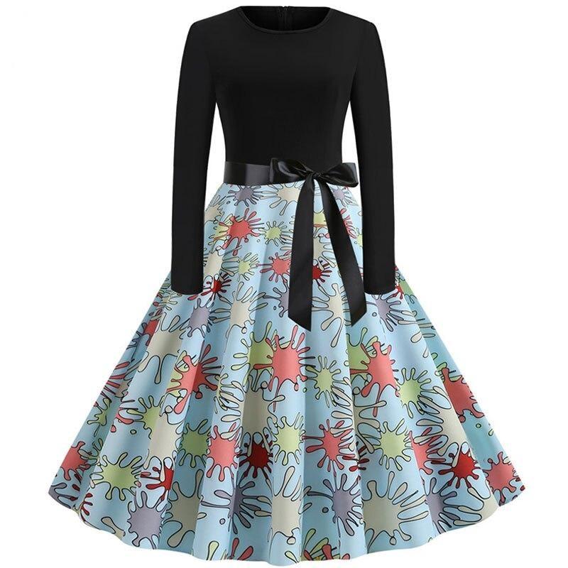 Women Long Sleeve Plaid Print Winter Dress