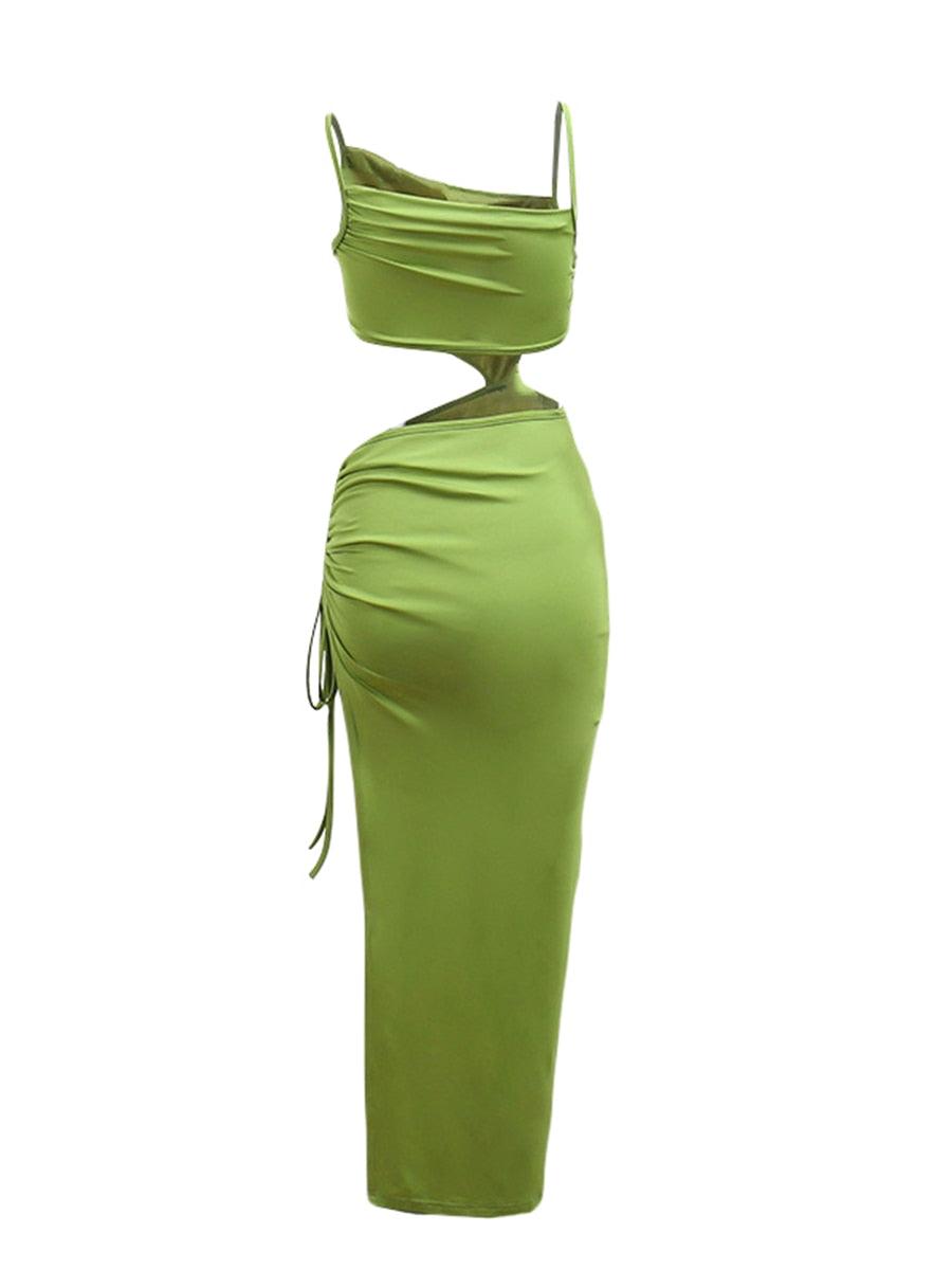 Elegant  Cut Out Drawstring Ruched Long Dress for Women Summer Holiday Outfits Club Party Split Maxi Dresses
