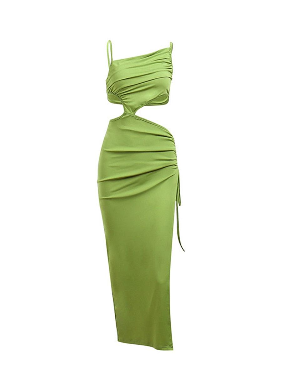 Elegant  Cut Out Drawstring Ruched Long Dress for Women Summer Holiday Outfits Club Party Split Maxi Dresses