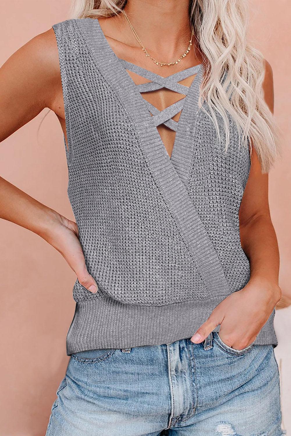 Crisscross Hollow-out Knit Tank Top