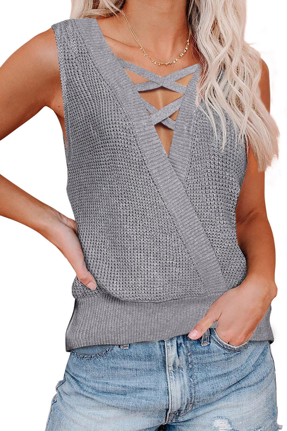 Crisscross Hollow-out Knit Tank Top