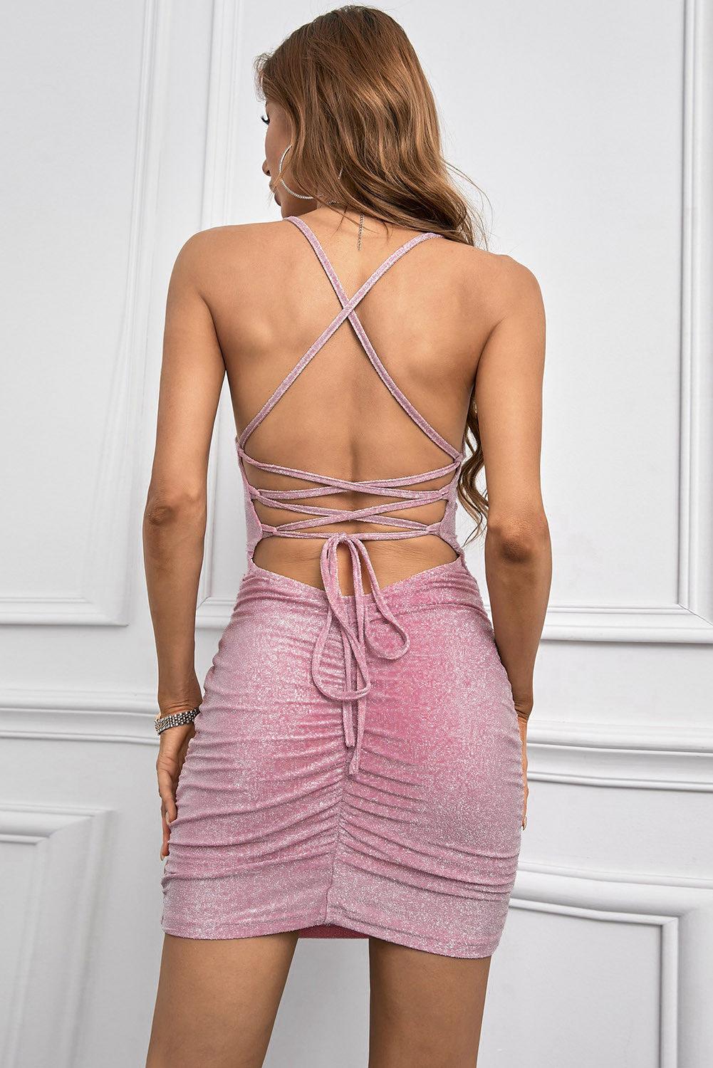 Sparkle Crisscross Hollow-out Back Mini Dress