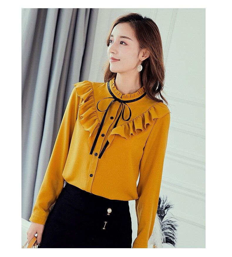White Shirt Long Sleeve Shirts Korean Ruffles Women Streetwear Slim Chiffon Blouse