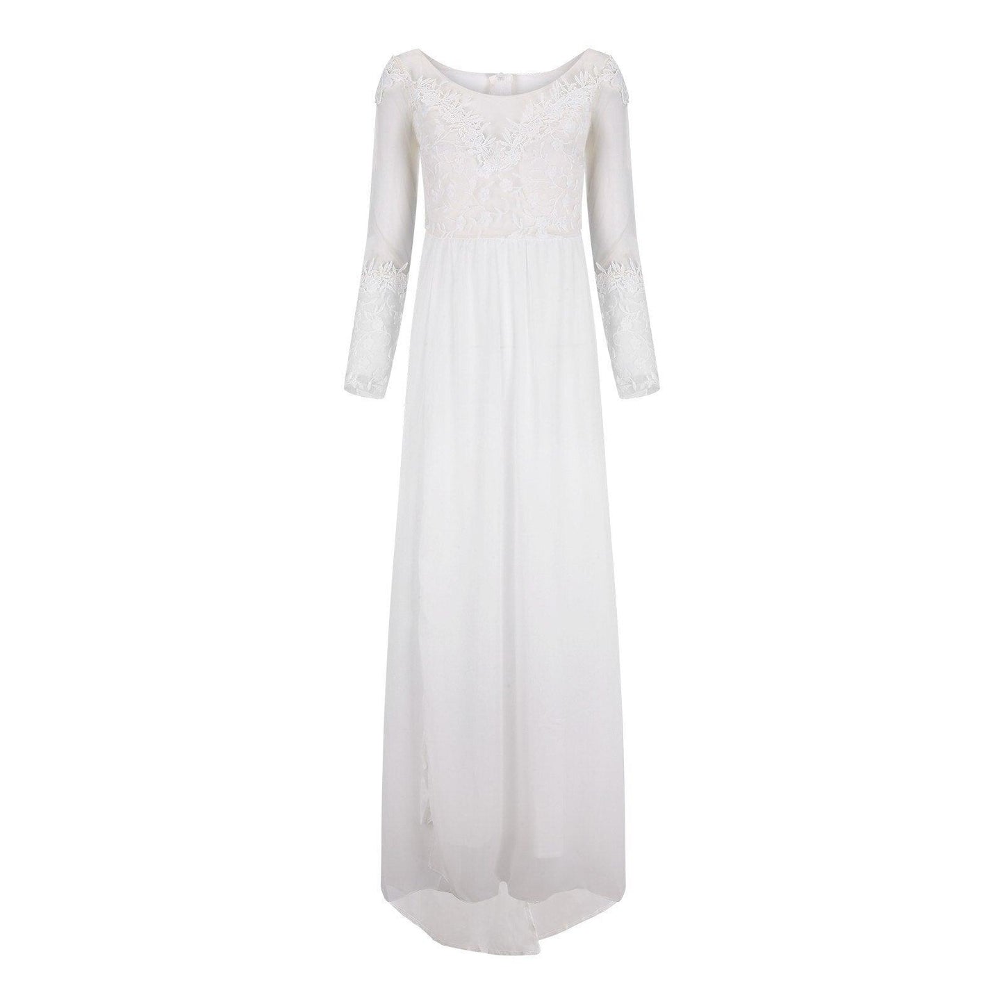 Women Prom Evening Dress Lace White Wedding Gown Bridesmaid Dressed V-Neck Spaghetti Straps  Temperament Split Long vestido #40