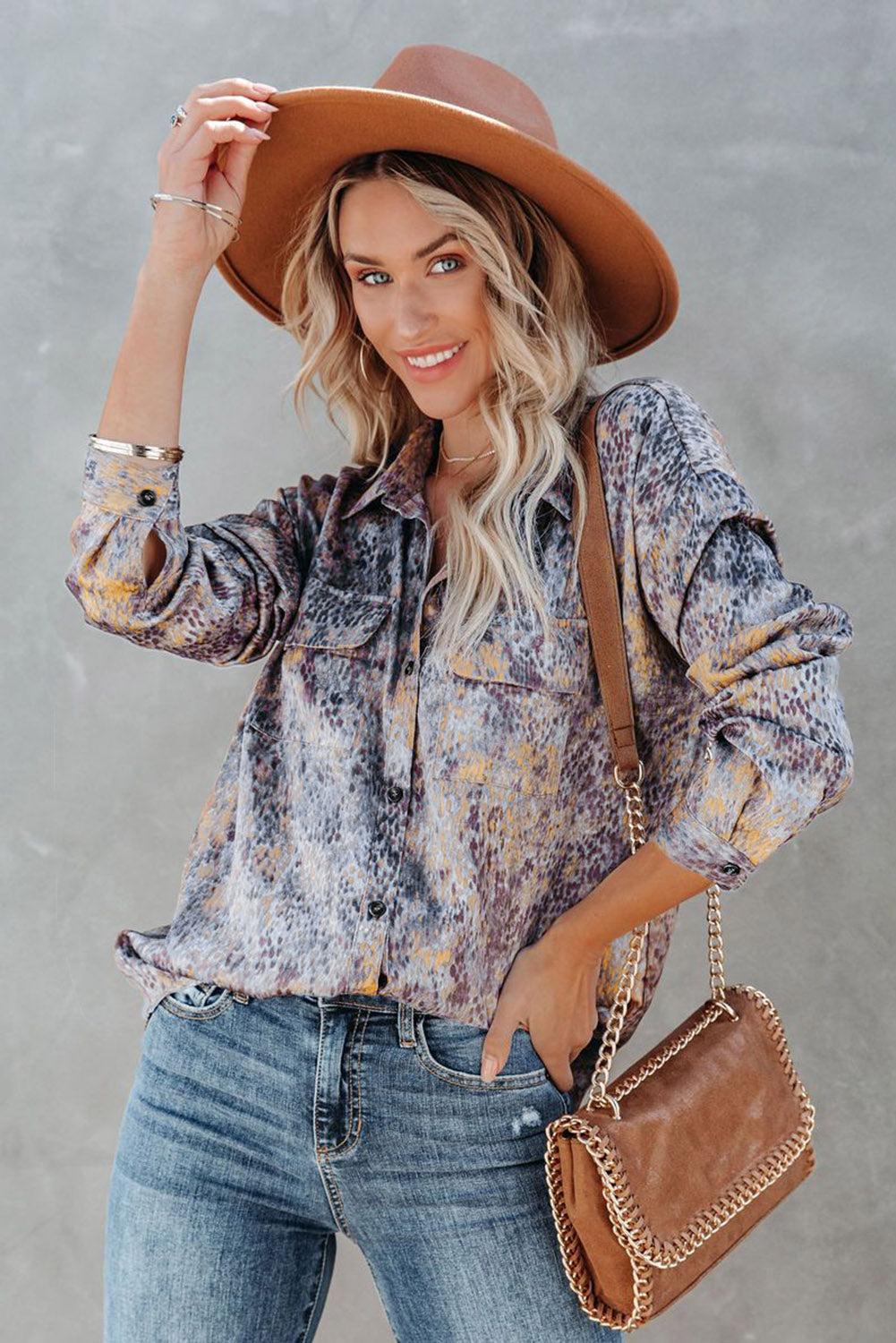 Printed Pocketed Buttons Long Sleeve Shirt