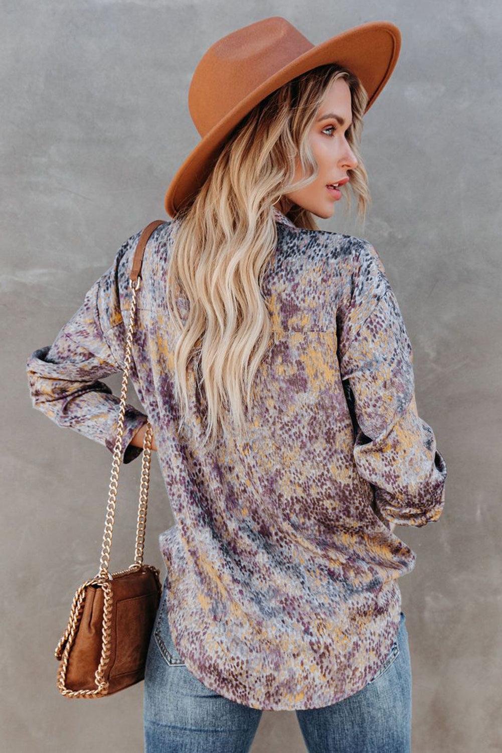 Printed Pocketed Buttons Long Sleeve Shirt