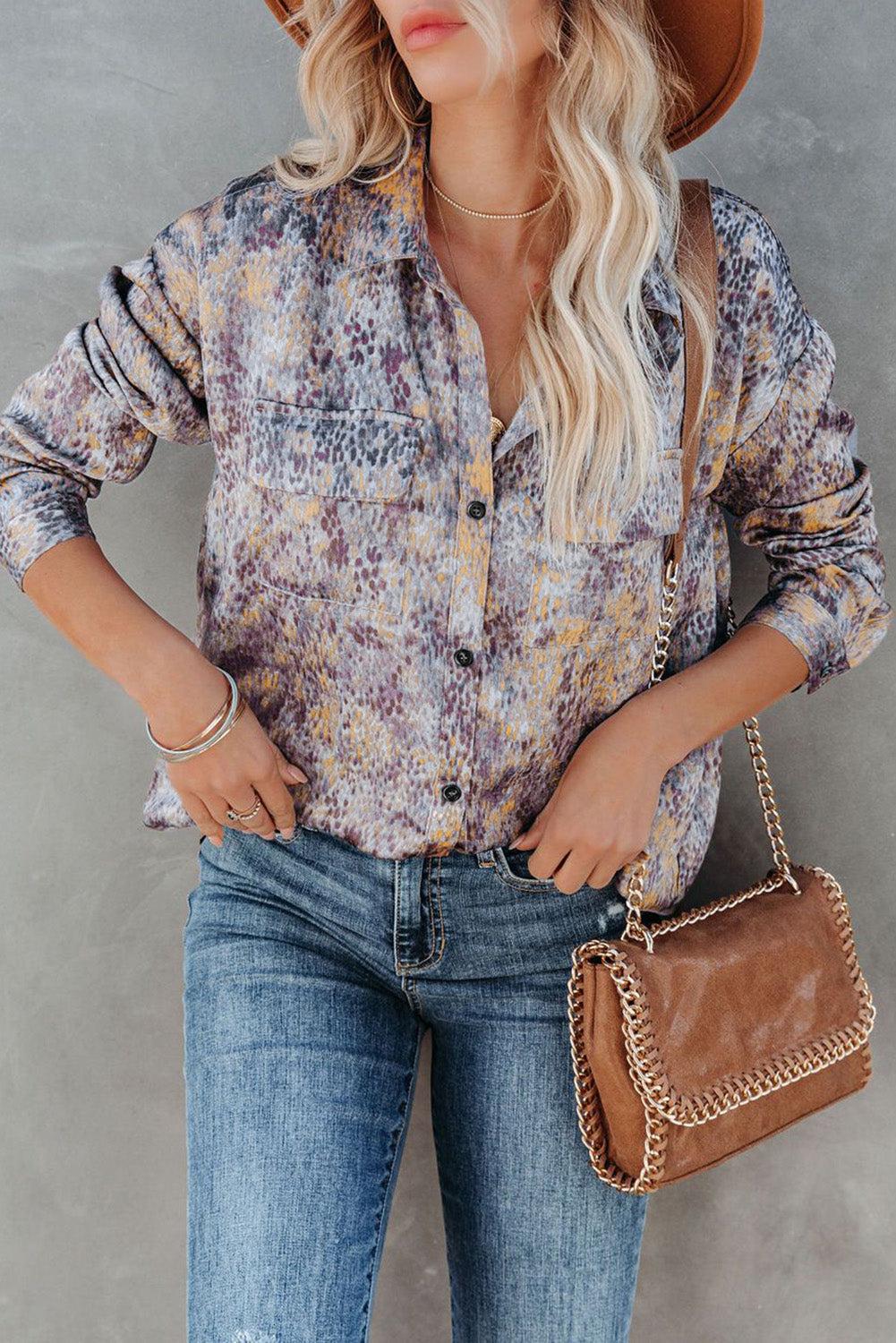 Printed Pocketed Buttons Long Sleeve Shirt
