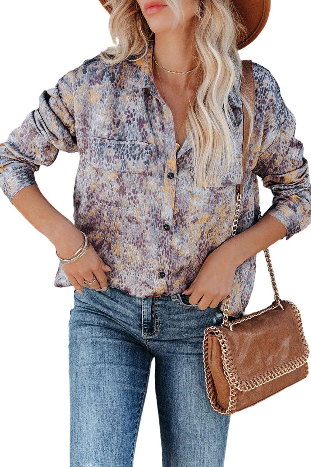 Printed Pocketed Buttons Long Sleeve Shirt