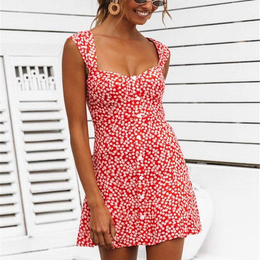 Floral elastic  mini dress korean fashion