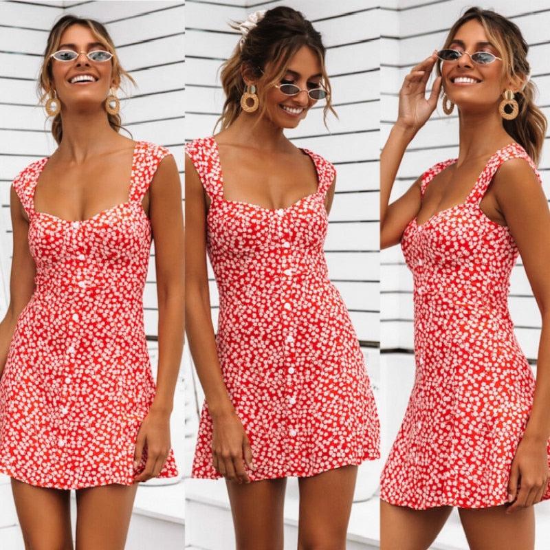 Floral elastic  mini dress korean fashion