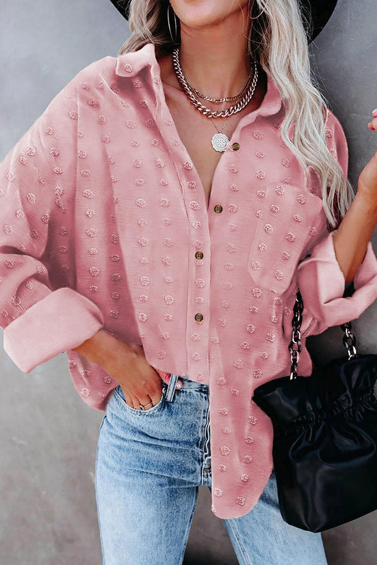 Swiss Dot Buttoned Pocket Long Sleeve Shirt